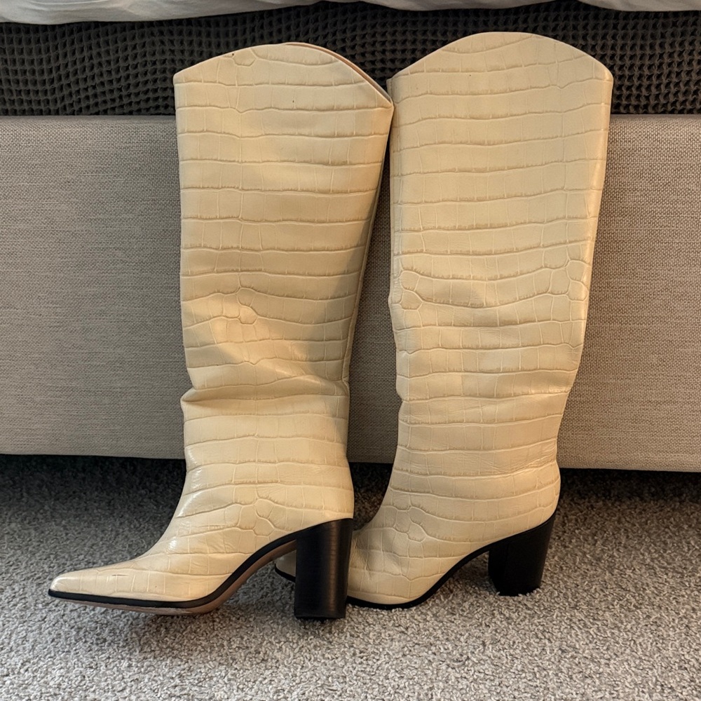 SCHUTZ Cream Croc-Embossed Knee-High Boots